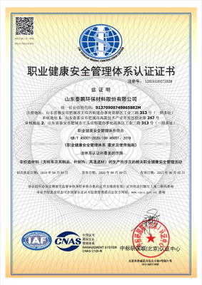 ISO45001职业健康安全体系认证证书